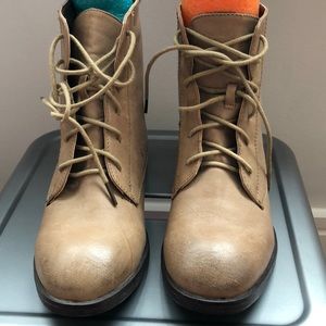 Tan Lace Up Ankle Booties